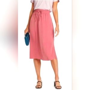 A NEW DAY Satin Pink Skirt Medium Cadual Midi Skirt with Elastic Waisteband